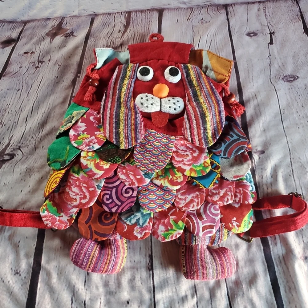 Handmade Novelty Patchwork Dog Backpack Multicolor Fabric Small